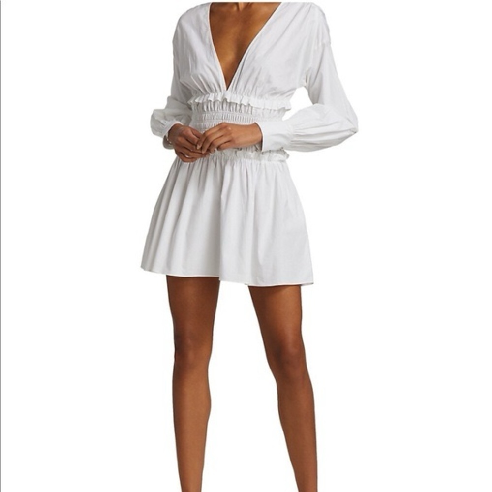 Ramy Brook White Long-Sleeve V-Neck Mini Dress